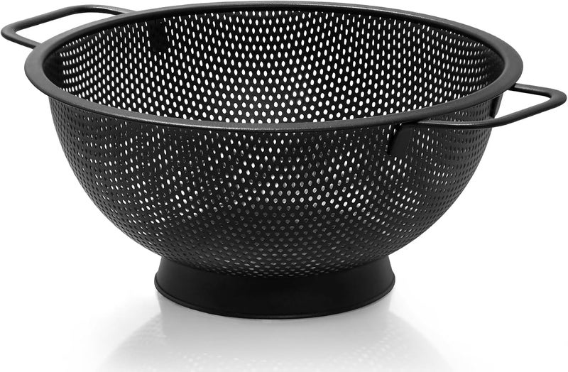 Kteniy Black Colander for Kitchen, 3QT, Stainless Steel Pasta Strainer with Handle, Pasta Strainer for Fruits Vegetables Cooking Food, Dishwasher Safe - Image 1